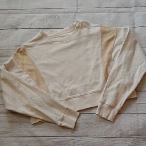 Thread & Supply Cream and Tan Two-toned Ribbed Top Small